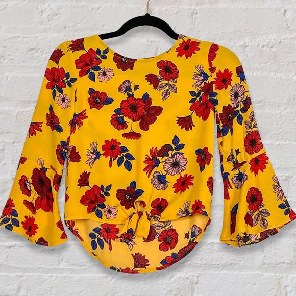 Girls Chiffon Blouse 7/8 Gold Red Floral Holiday Boho Party Top NWOT - Picture 1 of 9